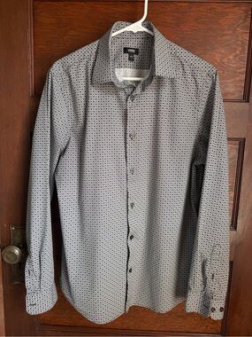 Express Men’s Black & White Micro Geometric Dress Shirt